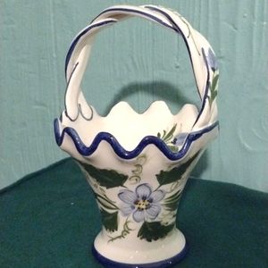 🌻 Handpainted Floral Ceramic Basket Portugal Pottery RCCL